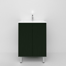 600mm Freestanding Ribbed  Bathroom Vanity Matte Black 2 PAC Coating PVC Cabinet