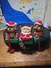SUN HILL CHRISTMAS STOCKING HOLDER HOOK VINTAGE 1985 SANTA Teddy Bears Lot Of 3