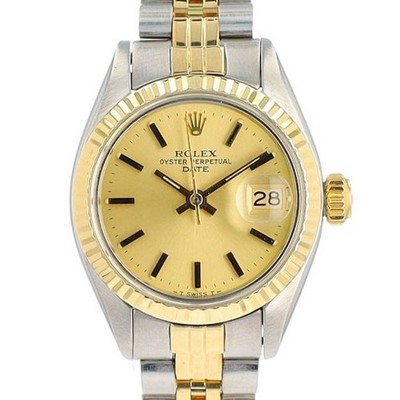 Rolex Date Two-Tone 14KY & Steel Bronze Index Dial Jubilee Ladies 26mm Watch