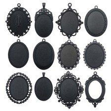 10pcs 30x40mm Black Pendant Trays Blank Glass Cabochons Dome Base Setting Bezel