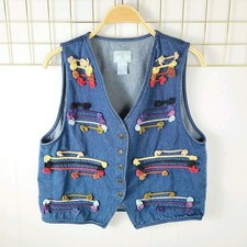 Susan Bristol Casuals Womens Vest Large Western Embroidered Jean Denim VTG-Read