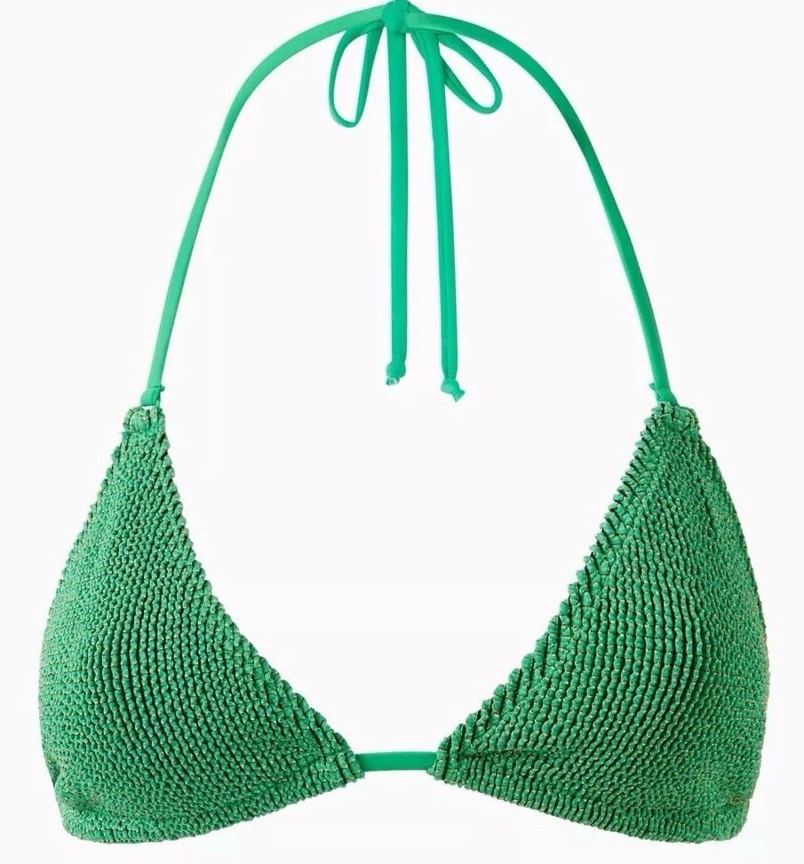 Good American Always Fits Sculpt Tie Bikini Top Green Metallic Swim Women 00/0