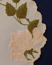 Centrino centro lino seta società vintage ricamato rose runner rosa