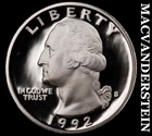 1992-S Silver Washington Quarter - Choice Gem Proof  Lustrous  #K768