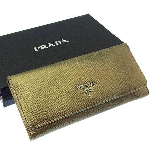 PRADA Unisex Bifold Wallet with Zipper Gold Silver Logo T14070
