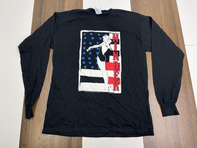 Hinder Y2K Extreme Behavior Sz L Black Rock Shirt Long Sleeve Crew American Flag