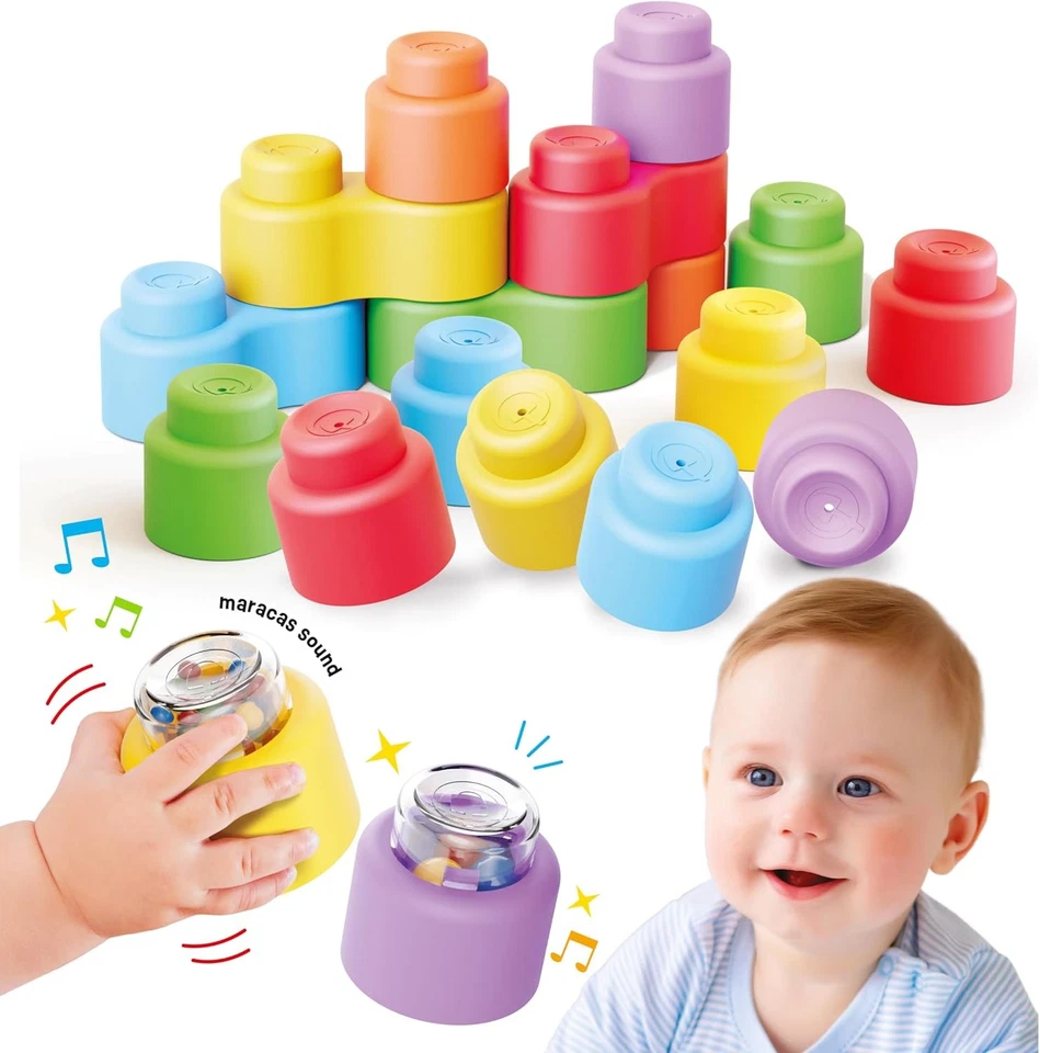 Quercetti MOMY Soft Happy Sounds 18 Pieces, Soft Plastic Construction Set with R - Image 4 of 4