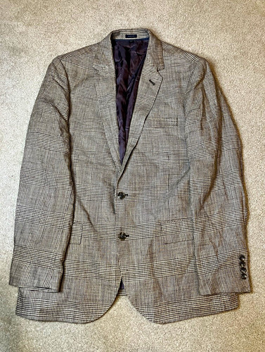 NWT Men’s J.CREW Ludlow Brown Glen Plaid Pattern Silk Linen Blazer 42 Regular