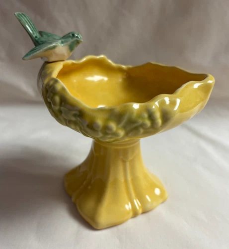 Vintage McCoy Ceramic Yellow Bird Bath Planter Vase - 6" Tall - 5" Across