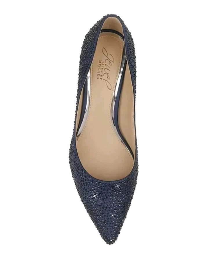 Jewel Badgley Mischka Women's Frenchie Kitten Heel Evening Pumps Navy Satin 7 - Image 4 of 4