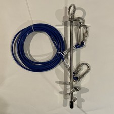 Dog Tie Out Stake and Blue Cable with Metal Hardware