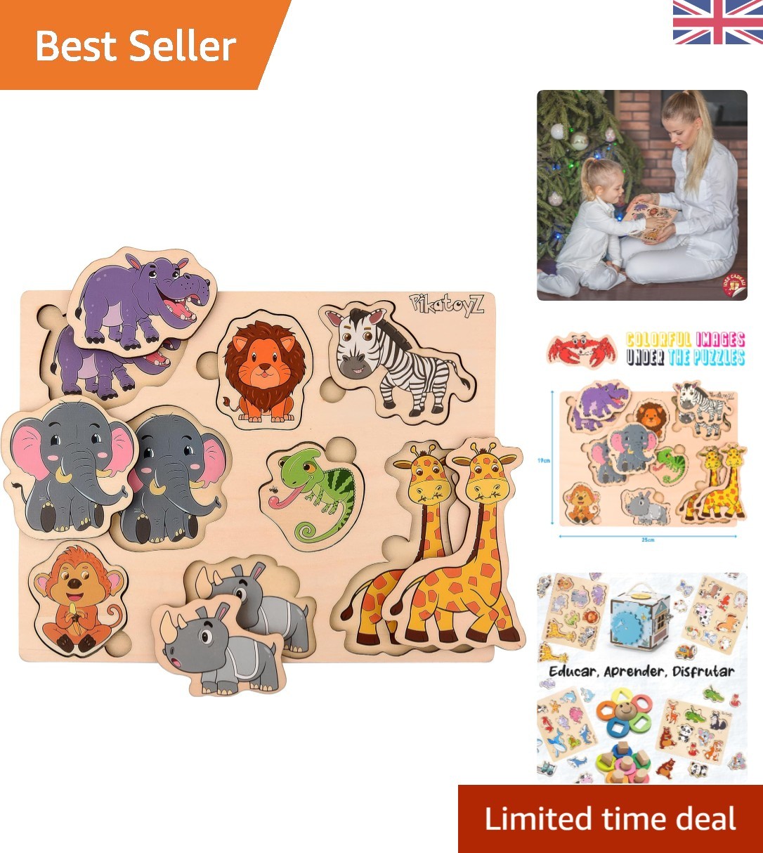 Safe & Engaging Wooden Jungle Animal Puzzle – Early Learning for Toddlers 1-3