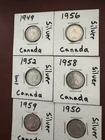 Canada 10C Silver Coins Lot (0.800 Fineness) 1949-1959 Ungraded