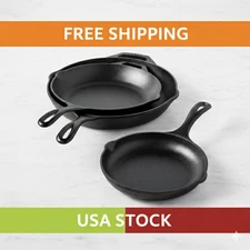 NEW Lodge Chef Collection 3-PC Cast Iron Skillets Set Pre-Seasoned Free Ship