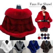 Women Luxury Fluffy Faux Fur Shawl Bridal Wedding Evening Cape Warm Dress Stole