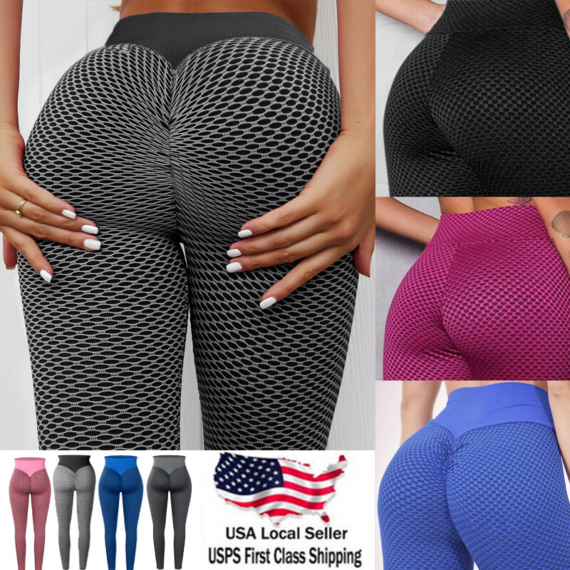Women's Ruched Push Up Leggings Anti-Cellulite Yoga Pants Sport Booty Gym Shaper