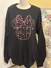 Vintage Disney Sweatshirt Minnie Mouse Black Pink Heart Size L Jerzees Nublend