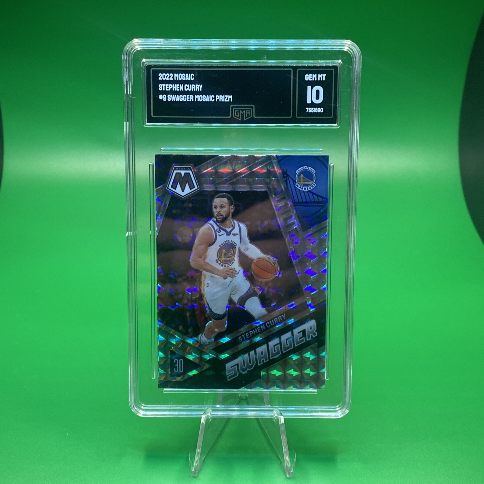 2022-23 Panini Mosaic Swagger #9 Stephen Curry. Warriors. Gem 10. A1