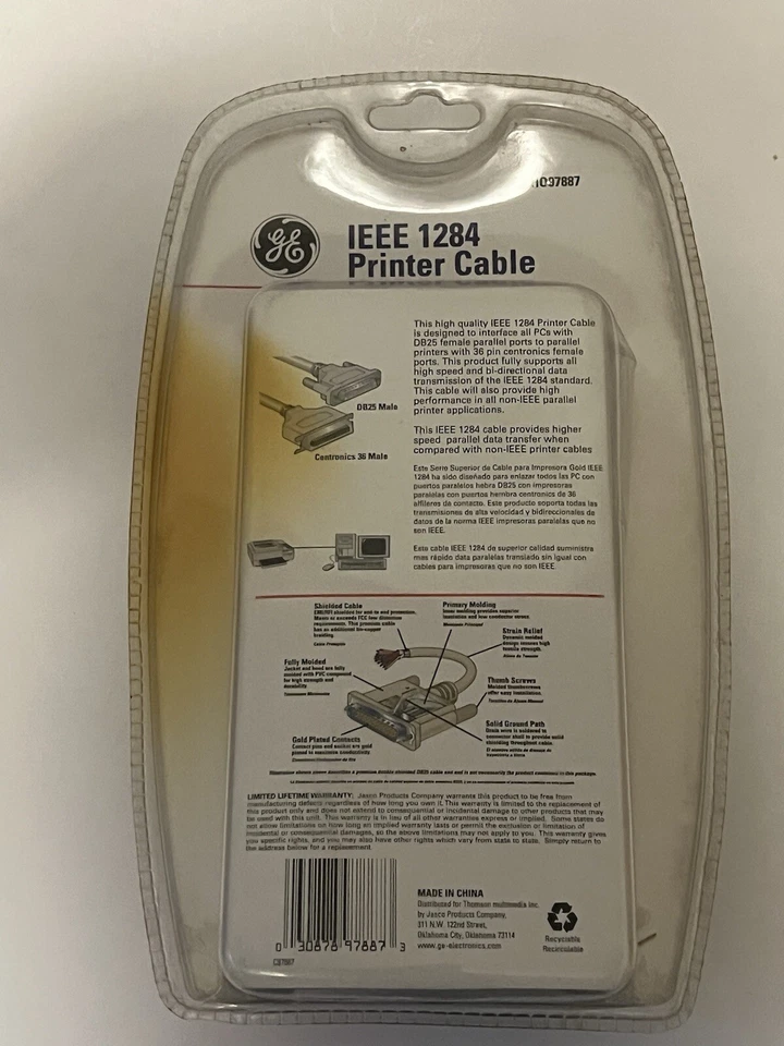 G.E. Printer Cable 6 foot - PC Compatible - New - Factory Sealed- IEEE 1284 Rare - Image 3 of 4