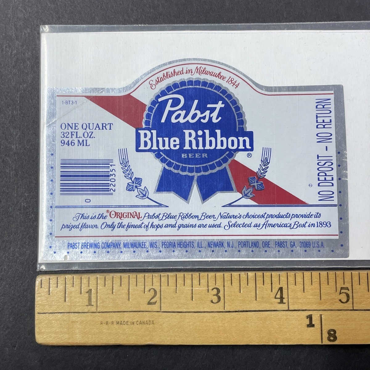Vintage 1970s Pabst Blue Ribbon UNUSED 32 fl. oz. Paper Label