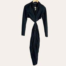 PrettyLittleThing Black Textured Cut Out Waist Midi Shirt Dress Size 2