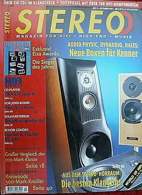 STEREO 9/98,  PASS X 2,X 600,RESTEK FANTASY 2,HALES TRANSCEND 5,UNISON ONE,POWER