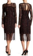 Rachel Roy PINOT NOIR COMBO Long Sleeve Lace Midi Dress Sz: 12 - $189 Now $79.99