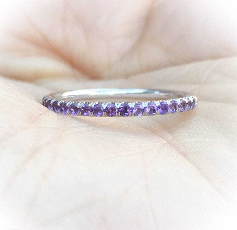925 Silver Purple Amethyst Stacking Eternity Wedding Band Jewelry Ring