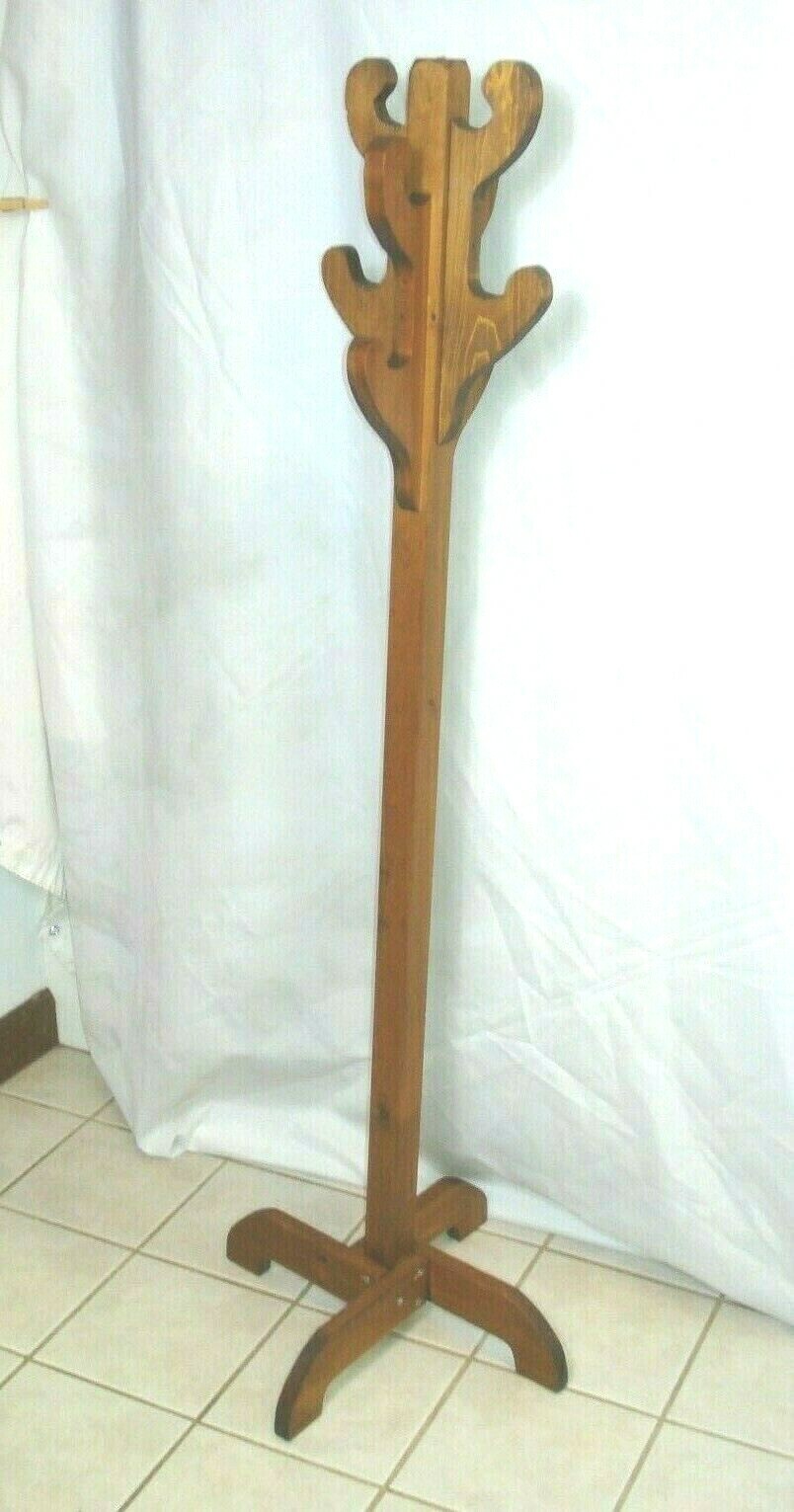 vtg wooden Child's Children's Hall Tree for coats hats w/ 8 hooks