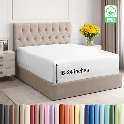 Extra Deep Pocket 400 Thread Count Fitted Sheet Only, 100% Cotton by CGK Linens