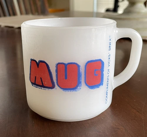 Vintage Collectible Federal Glass Milk Glass Advertising Mug, Vicks Sinex