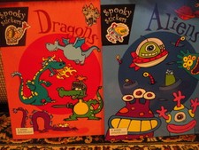 Spooky Stickers Books "Dragons""Aliens" Games  Coloring New Unused