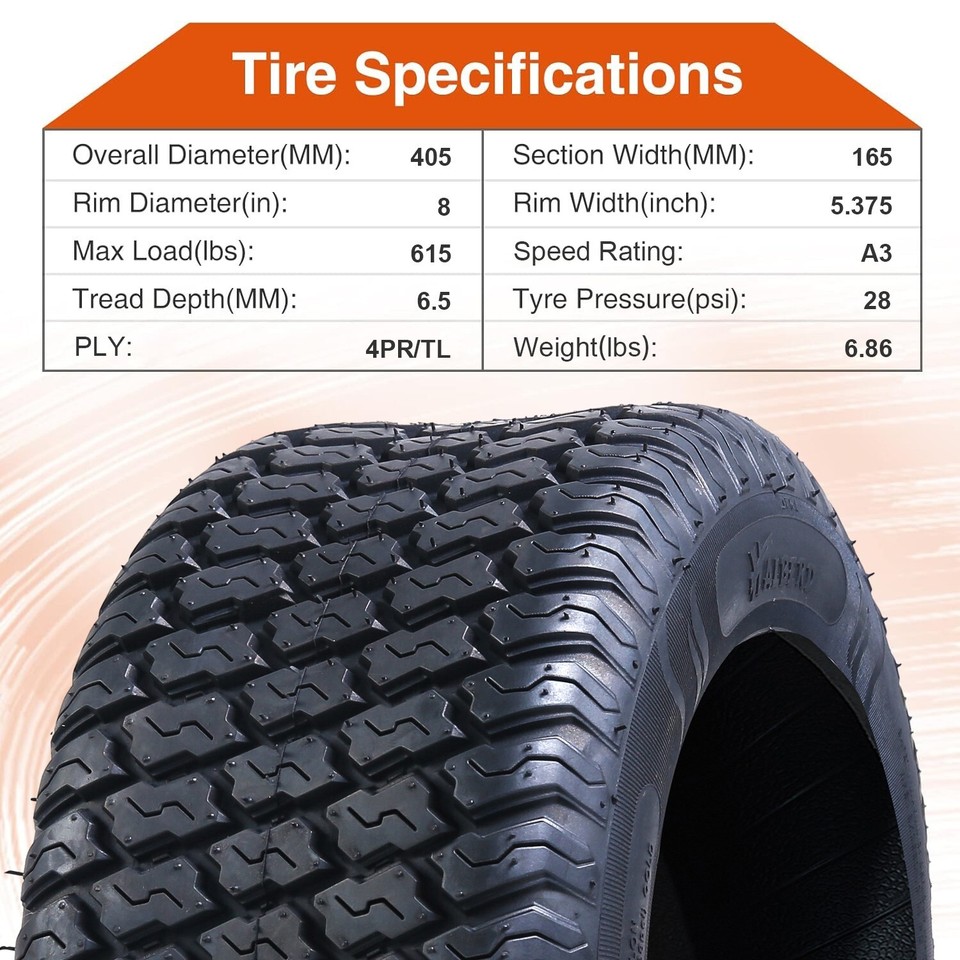 Set 2 16x6.5-8 Lawn Mower Tires 4PR 16x6.5x8 Garden Tractor Tubeless ...