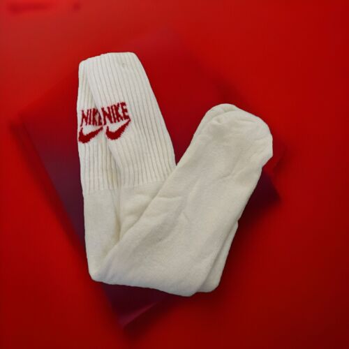 VTG Socks Red Nike 80s White Cotton Tube Size 9-11 Sports Men's