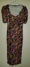 NEW PRETTY LITTLE THING SZ 4 LONG DRESS MULTI FLORAL PRINT BODYCON 4900