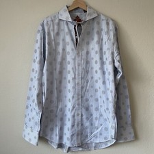 Robert Graham Button Down Shirt Mens XL Blue Polka Dot Stripped Flip Cuffs