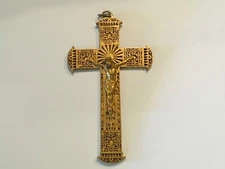 English Gilded Bronze Rosary Crucifix Cross  Possibly Italian Wall Hanging
