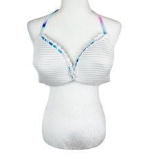 Shade Shore Bikini Top Women 34DD White Blue Pink Halter Swim Beach NWT