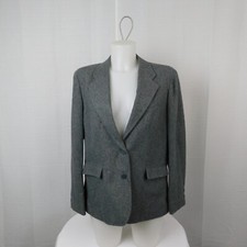 Vintage Oscar De La Renta Wool Blend 2-Button Blazer Jacket - 13-14, Gray 7775