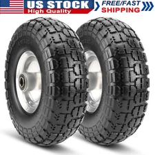 2x 10" Flat Free Solid Rubber Tyre Wheel 4.10/3.50 Truck Trolley  Axle Bore Tyre