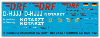 Peddinghaus-Decals 1/32 2522 BK 117 DRF Rettungshubschrauber D-HJJJ Christoph 9