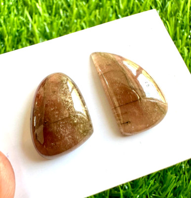 27.60 Cts Natural Bi-Color Tourmaline Cabochon Loose Gemstone 2 Pcs #14
