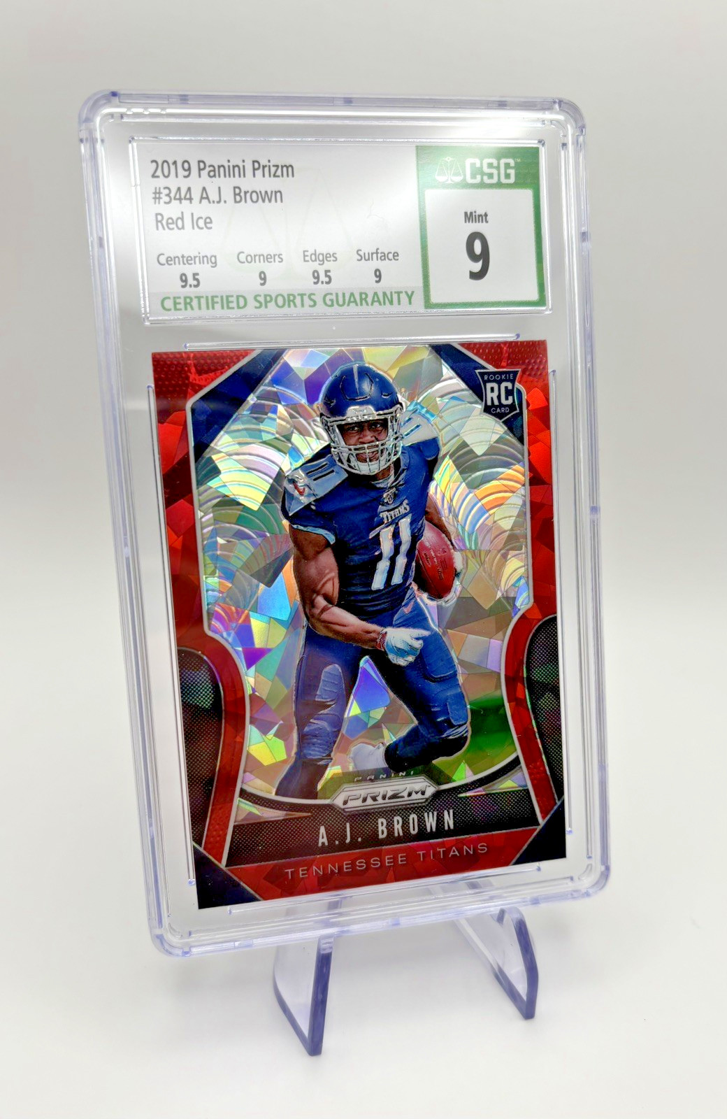 2019 PANINI PRIZM A.J. BROWN RC RED ICE PRIZM REFRACTOR CSG 9 (9.5 Edges) #344