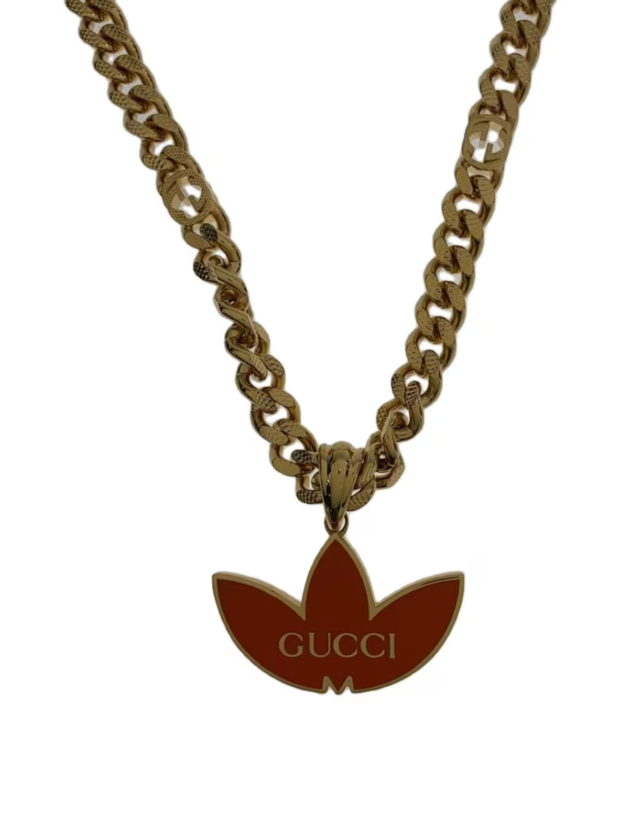 GUCCI x adidas Trefoil Pendant Necklace Gold Tone Chain 48cm Men's