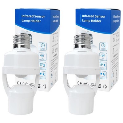 New 2X Motion Activated Light Sockets, E26/E27 Screw in Add on/Off Motion Sen...