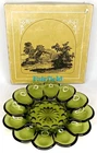 Vintage Deviled Egg Server With Box Fairfield Avocado Green Anchor Hocking Glass