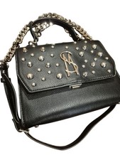 Steve Madden Black Studded Shoulder Bag With Chain Strap  Logo