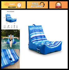 Inflatable-Free Pool Lounger with Drink Holder - Blurred Blue, Quick-Drain Mesh,