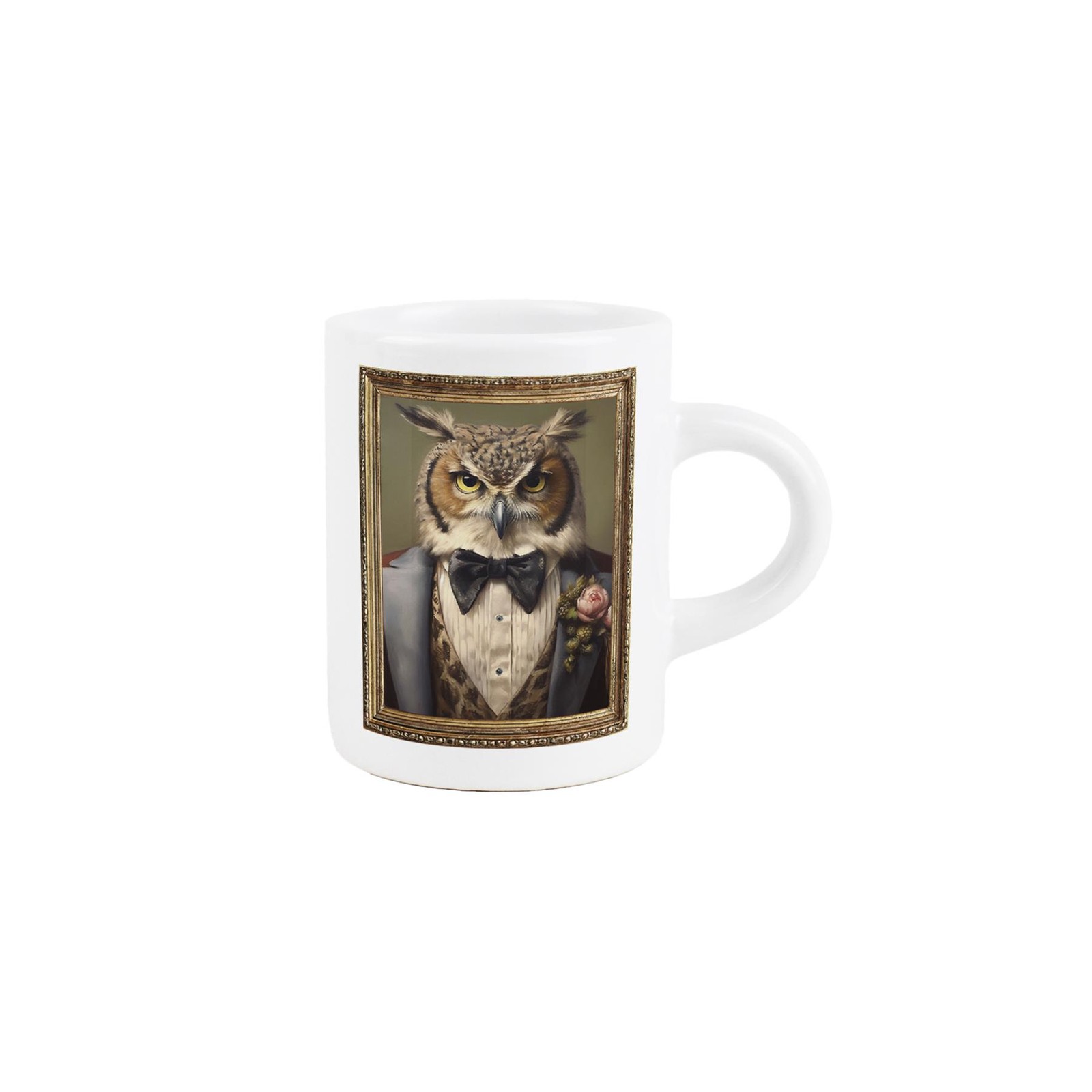 Animal Espresso Mug - Edwardian Owl Mini Ceramic Coffee Cup