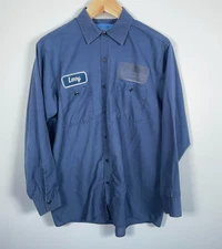 VTG Cintas Work Shirt Men's Large Dark Blue + "Larry" Name Badge Workwear